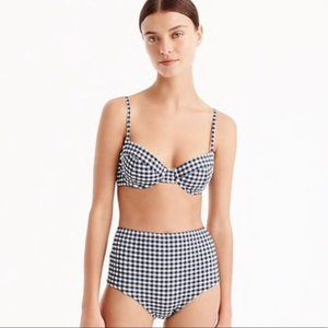 J Crew High Waist Gingham Navy & Ivory Bikini